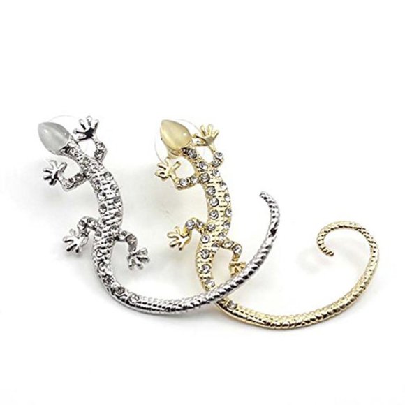 Gold Rhinestone Lizard Gecko Pierced Cuff Earring - Picture 5 of 8